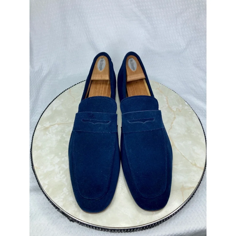 Steve Madden Soto Suede Penny Loafers Mens Sz 13 Navy Blue Office Slip  On Shoes